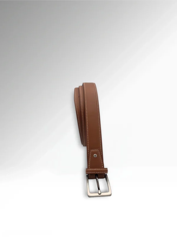 Cicero Cognac Calf Skin Leather Belt Vertical